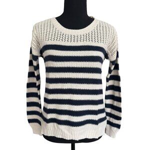 Pink Rose Women's White and Blue Striped Sweater - Size Small